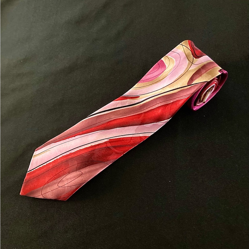 J Garcia 100% silk tie “Abstract” collection 53, red, pink, tan